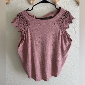 SHEIN Pink Lace Sleeve Blouse
